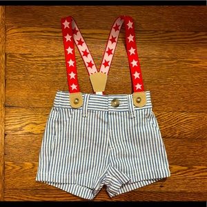 NWT Cat & Jack Blue Striped Shorts with Red Star Suspenders Size 0-3 Months
